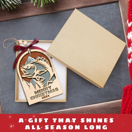 Fishing Ornament for Christmas Tree - Fish Christmas Ornaments, Fishing Ornaments 2024 - Wood Xmas Tree Ornament