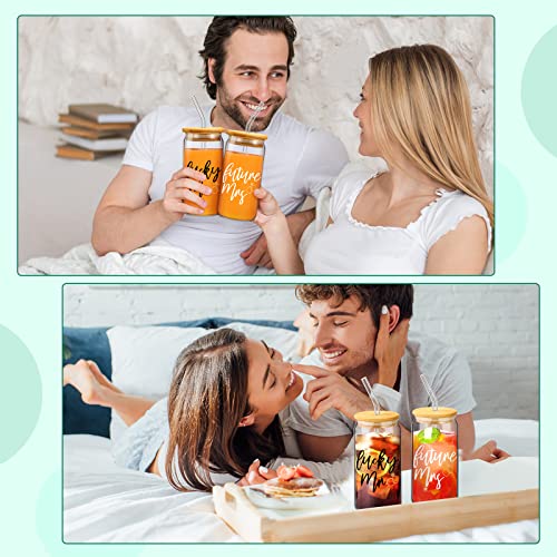 Sieral 2 Sets Future Mrs Lucky Mr Iced Coffee Cups Wedding Bridal Shower Gift 16 oz Wedding Glasses for Bride and Groom Can Shaped Mr and Mrs Mugs Drinking Jars Married Couple's Cup Tumbler