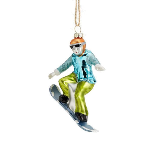 Pottery Barn Snowboarder Ornament Glass Christmas Ornament