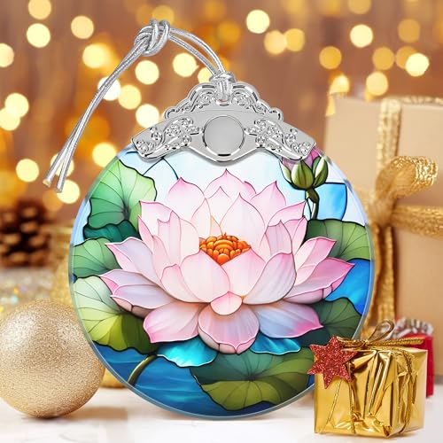 Lotus Stained Glass Ornament - Christmas Tree Decorations, Lotus Ornaments for Christmas Tree, Holiday Presents