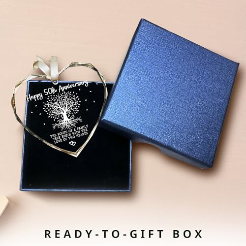 50th Anniversary Marriage Gifts for Couple - 50th Anniversary Wedding Gifts - 50 Wedding Ornaments for Couple, Her Him, Wife Husband, Parents - Glass Ornament