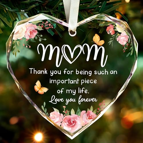 Gifts for Mom,Mom Gifts, Birthday Gifts for Mom, Gift for Mom from Daughter, Son, Love You Mom Gifts - Glass Heart Ornaments for Mom 2025