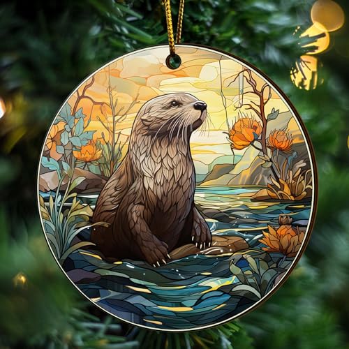 2D Flat All Over Printed, Otter Ornaments, Christmas Tree Ornaments, 2 Sides 3.5" Wood Ornament, Gift for Otter Lover, Christmas Decor (Ephg-52651002)