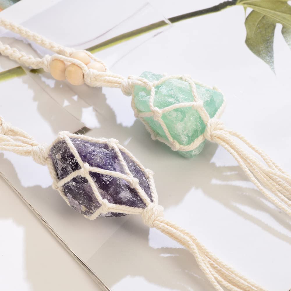 2PCS Healing Crystals Feng Shui Hanging Ornament Car Ornament Meditation Hanging Ornament Window Ornament for Home Decor (Fluorite+Amethyst)