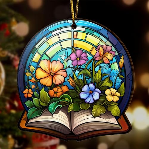 2D Flat All Over Printed, Book Ornaments, Bookshelf Christmas Ornaments, 2 Sides 3.5" Wood Ornament, Gift for Book Lover