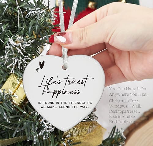 Friendship,Best Friend Gift,Birthday Christmas Gift,Thank You Present,Colleague Present-Life's Truest Happiness-Ceramic Heart Ornament Keepsake Sign Plaque Decor Gift-Double-Sided Printing