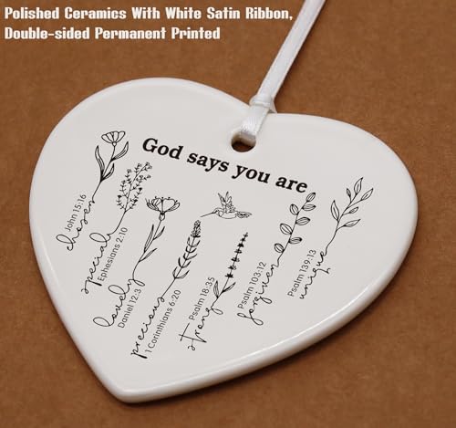 God Says You are-Christian Scripture Religious Bible Verse Gift for Women Girls,Affirmation Inspirational Reminder Gift,Mother's Day,Birthday,Graduation,New Year Heart Shaped Ornament