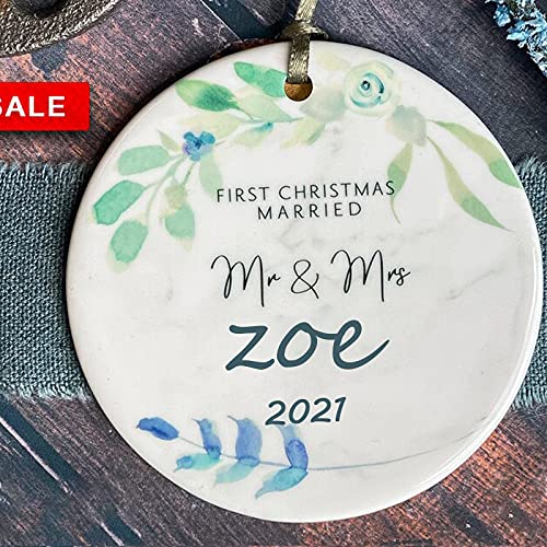 Mr & Mrs Christmas Ornament First Christmas Married Marriage Christmas Ornament Newlywed Gift Ceramic Ornament