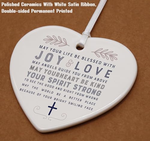 Godchild Blessing Gifts from Godparents Godmother Godfather,Christening,Baptism Present for Godchild,Birthday, May You Life Be Blessed with Joy and Love,Heart Shaped Ornament