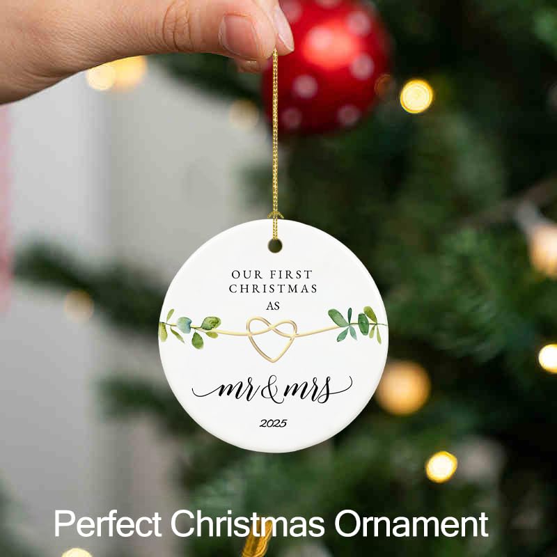 First Christmas Married Ornament 2025, Our First Christmas as Mr and Mrs Gifts, Just Married Gifts, 2.9" Ceramic 1st Year Wedding Xmas Ornament 2025