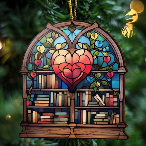 2D Flat All Over Printed, Book Ornaments, Bookshelf Christmas Ornaments, 2 Sides 3.5" Wood Ornament, Gift for Book Lover