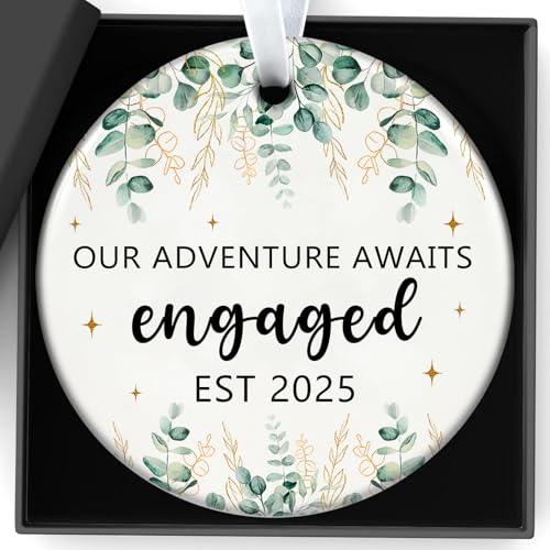 Wedding Gifts Engagement Gifts for Couples 2025 First Christmas Engaged Ornament 2025 Just Engaged Bachelorette Gift Happy Engagement Gift for Newly Engageds Couples Bride to be Her Women Fiance(3)