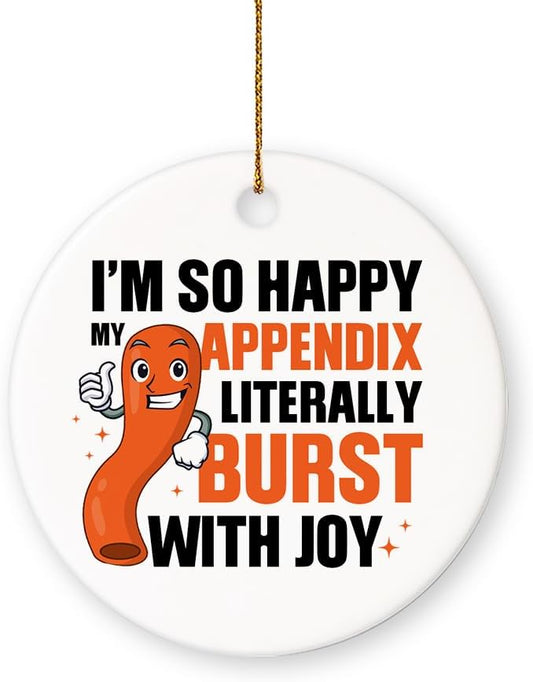 So Happy My Appendix Burst - Appendectomy Christmas Ornament Appendix Ornament Appendix Christmas Ornament Hanging Ornament for Home Decor, Ceramic Ornaments