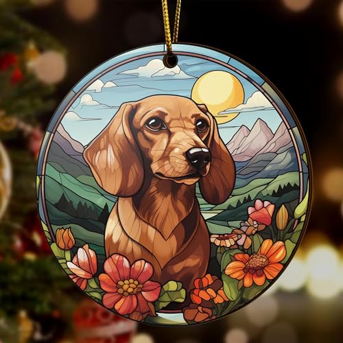 2D Flat All Over Printed, Dachshund Ornaments, Dachshund Christmas Ornaments, 2 Sides 3.5" Wood Ornament, Gift for Dachshund Lover, Christmas Decorations (Ephg-52400006)