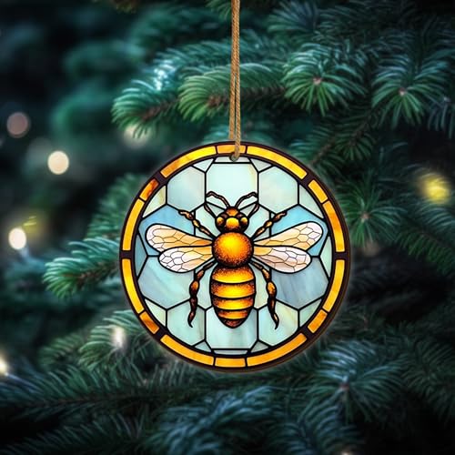 2D Flat All Over Printed, Bee Ornaments, Christmas Ornaments for Beekeeper, 2 Sides 3.5" Wood Ornament, Gift for Bee Lover, Christmas Decor