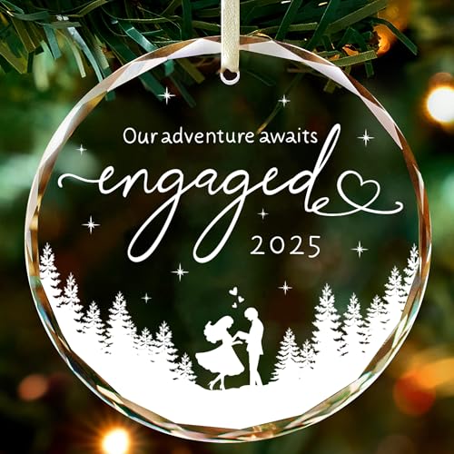 Engagement Gifts for Couples,- Engagement Gifts for Her,Women, Friends, Bride to Be Gifts, Glass Engagement Gift, First Christmas Engagement Ornaments 2025