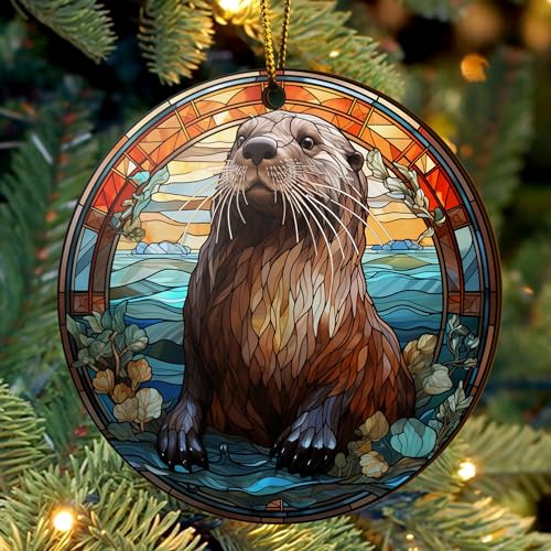 2D Flat All Over Printed, Otter Ornaments, Christmas Tree Ornaments, 2 Sides 3.5" Wood Ornament, Gift for Otter Lover, Christmas Decor (Ephg-52651001)