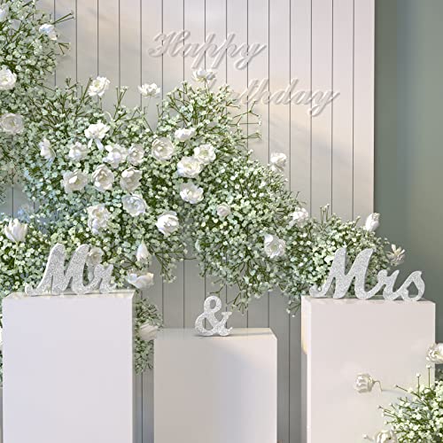 Mr & Mrs Sign & Just Married Banner - Large Sliver Wooden Sweetheart Table Decorations, Photo Props & Anniversary Party Head Table Decoration