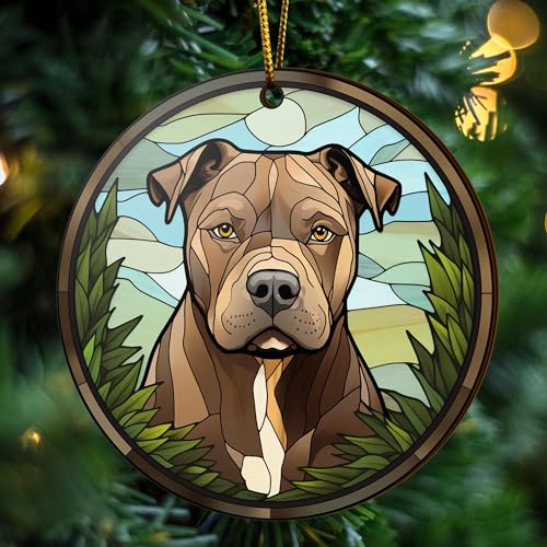 2D Flat All Over Printed, Pitbull Ornaments, Pet Lover Ornaments, 2 Sides 3.5" Wood Ornament, Gift for Pitbull Lover, Christmas Decor (Ephg-52487002)