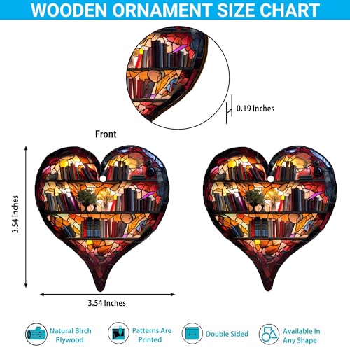 2D Flat All Over Printed, Book Ornaments, Bookshelf Christmas Ornaments, 2 Sides 3.5" Wood Ornament, Gift for Book Lover
