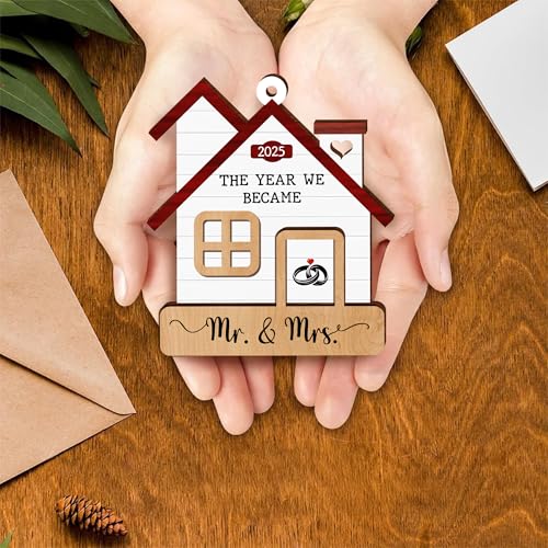 GOSSBY Wedding Ornament 2025 - The Year We Became Mr Mrs - Newlywed, Just Married Gift for Couple - First Christmas Wedding Gift for Newlyweds, Bride, Groom - Bridal Shower Wooden Xmas Decoration