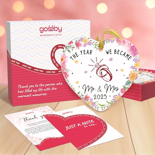 GOSSBY Ceramic Wedding Ornament 2025 - The Year We Became Mr Mrs - Newlywed, Just Married Gift for Couple - First Christmas Wedding Gift for Newlyweds, Bride, Groom - Bridal Shower Xmas Decoration