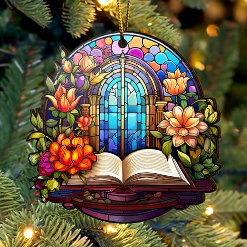 2D Flat All Over Printed, Book Ornaments, Bookshelf Christmas Ornaments, 2 Sides 3.5" Wood Ornament, Gift for Book Lover