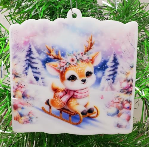 Deer Ornament - Sledding Baby Deer Christmas Ornament