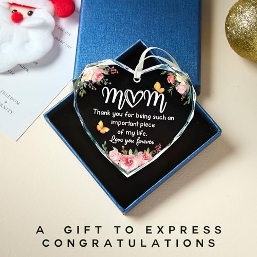 Gifts for Mom,Mom Gifts, Birthday Gifts for Mom, Gift for Mom from Daughter, Son, Love You Mom Gifts - Glass Heart Ornaments for Mom 2025