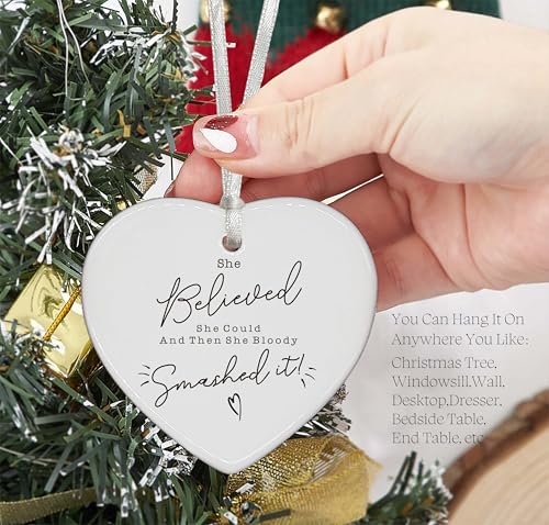 She Believed She Could Ceramic Heart Shaped Ornament - Inspirational Quotes Gift - Affirmations, Funny Reminder, Positive Motivational Gift, Encouragement