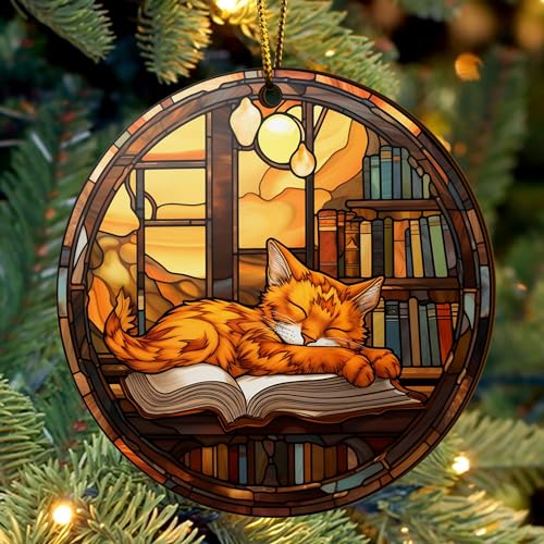 2D Flat All Over Printed, Book Ornaments, Bookshelf Christmas Ornaments, 2 Sides 3.5" Wood Ornament, Gift for Book Lover