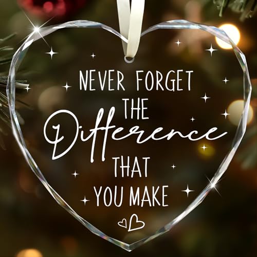 Thank You Gifts for Women, Never Forget The Difference That You Make Glass Ornament Gifts for Teacher Appreciation Coworker Leaving Farewell Nurse Social Workers - Retirement Gift- Wine Bottle Decor