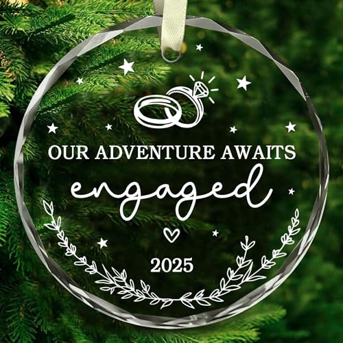 BSQUIELE Engagement Gifts for Couple 2025 - Gifts for Newly Engaged Couple - Wedding Ornament Gift for Bride to be, Groom, Mr, Mrs, Him, Her - Engagement Glass Ornament 2025