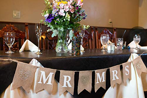 Honbay MR and MRS Burlap Banner Wedding Bunting Banner for Wedding Photo Props, Backdrop or Table Decorations