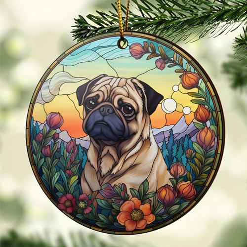 2D Flat All Over Printed, Pug Ornaments, Dog Ornaments, 2 Sides 3.5" Wood Ornament, Gift for Pug Lover, Christmas Decorations