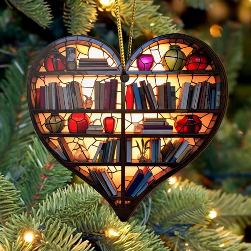 2D Flat All Over Printed, Book Ornaments, Bookshelf Christmas Ornaments, 2 Sides 3.5" Wood Ornament, Gift for Book Lover