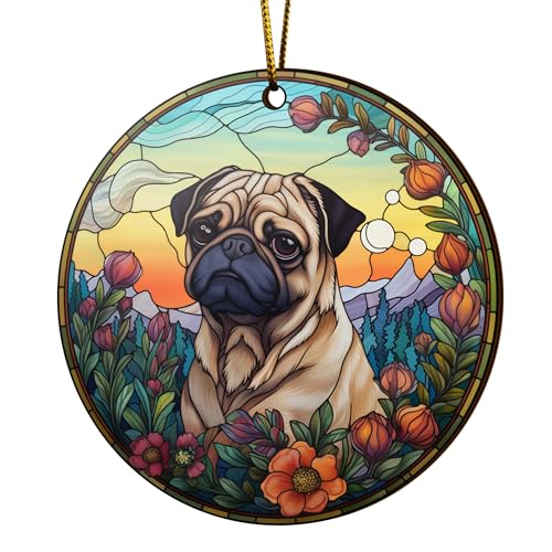 2D Flat All Over Printed, Pug Ornaments, Dog Ornaments, 2 Sides 3.5" Wood Ornament, Gift for Pug Lover, Christmas Decorations