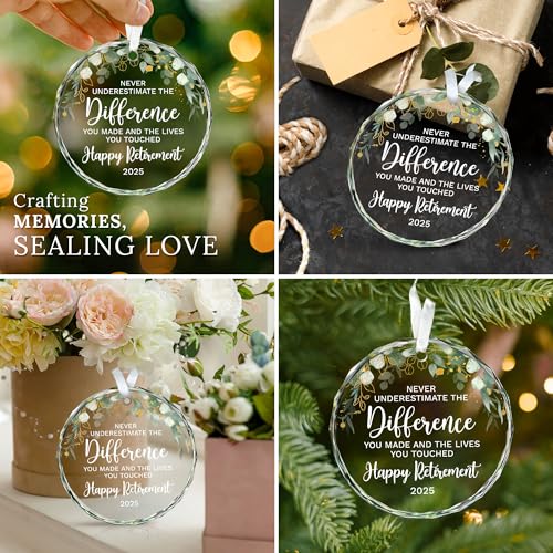 HEXMOZ Retirement Gifts - Retirement Gifts for Women, Men 2025 - Retired Ornament 2025 - Retired Gift for Coworker, Boss, Employee, Teacher, Nurse, Woman, Man - Glass Christmas Ornament Keepsake