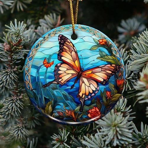 2D Flat All Over Printed, Butterfly Ornaments, Buttefly Ceramic Ornaments, Butterfly Christmas Ornaments, 2 Sides 2.9" Ceramic Ornaments, Butterfly Christmas Decor (EPHG-52541002)