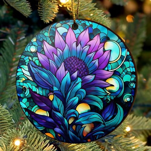 2D Flat All Over Printed, Sunflower Ornaments, Christmas Sunflower Ornaments, 2 Sides 3.5" Wood Ornament, Gift for Sunflower Lover, Christmas Decorations (Ephg-52399002)