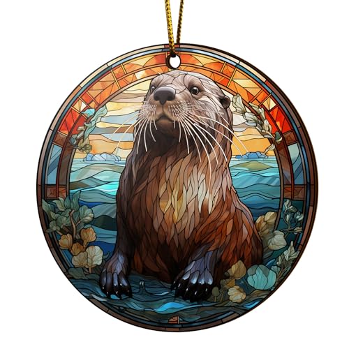 2D Flat All Over Printed, Otter Ornaments, Christmas Tree Ornaments, 2 Sides 3.5" Wood Ornament, Gift for Otter Lover, Christmas Decor (Ephg-52651001)