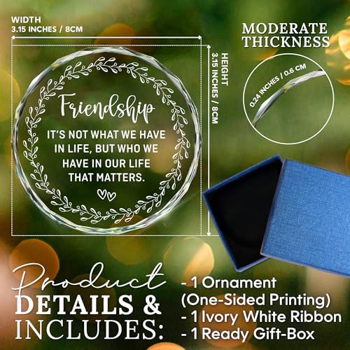 HEXMOZ Best Friend Ornaments for Women - Friends Gifts 2025 - Friendship Gifts for Friend Female, BFFs, Besties, Soul Sisters, Friends Group Christmas Tree Decoration - Friendship Glass Ornament