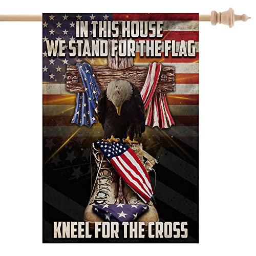 All Over Printed Double Sided House Flags, 28x40", Veteran Flag, Veteran Day Flags, Memorial Flags, In This House We Stand For The Flag Kneel For The Cross Flags, US Vietnam Veteran Flags