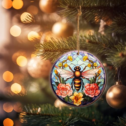 2D Flat All Over Printed, Bee Ornaments, Christmas Ornaments for Beekeeper, 2 Sides 3.5" Wood Ornament, Gift for Bee Lover, Christmas Decor