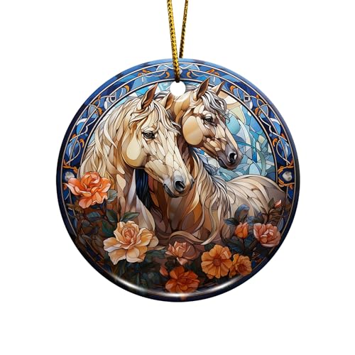 2D Flat All Over Printed, Horse Ornaments, 2 Sides 2.9" Ceramic Ornaments, Gift for Horse Lover, Christmas Decor (Ephg-52658001)