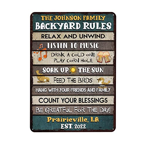 All Over Printed, Backyard Rules Metal Sign 8x12", 12x18", 16x24", Backyard Sign, Porch Patio Decorations