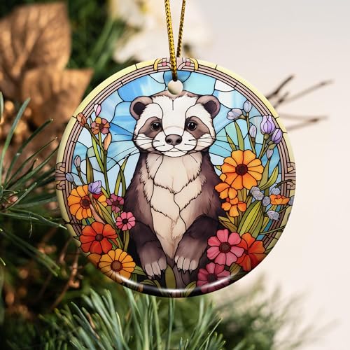 2D Flat All Over Printed, Ferret Ornaments, Ferret Ceramic Ornaments, Ferret Christmas Ornaments, 2 Sides 2.9" Ceramic Ornament, Gift for Ferret Lover, Christmas Decor (EPHG-52653006)