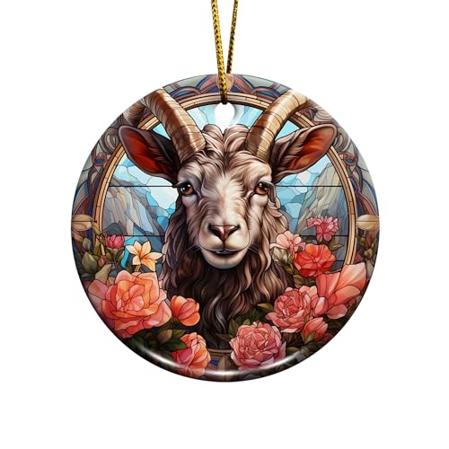 2D Flat All Over Printed, Goat Ornaments, Goat Christmas Ornaments, Goat Ceramic Ornaments, 2 Sides 2.9" Ceramic Ornaments, Gift for Farmer, Christmas Decorations (Ephg-52659004)