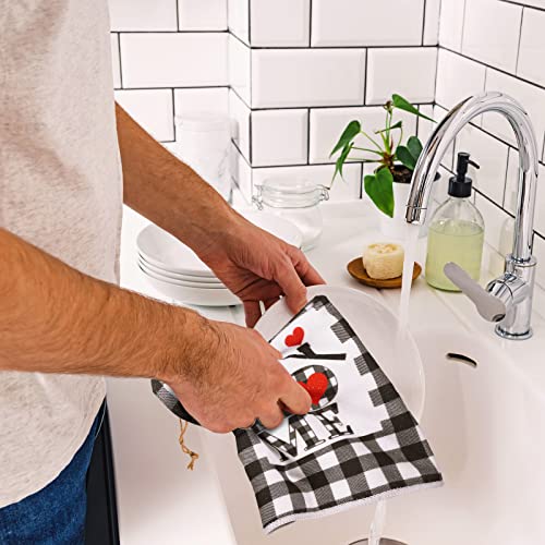 Oudain 4 Pcs Mr and Mrs Gifts Kitchen Towels for Wedding Gifts Love Buffalo Plaid Dish Towers Bridal Shower Housewarming His and Hers Towels for Kitchen Decor Home