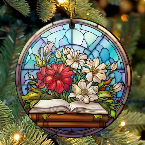 2D Flat All Over Printed, Book Ornaments, Bookshelf Christmas Ornaments, 2 Sides 3.5" Wood Ornament, Gift for Book Lover